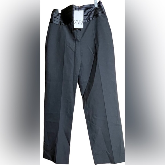 NWT Zara Size Small Black Tuxedo Pants With Contrasting Waist - Picture 6 of 6